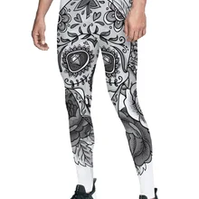 Черные и белые брюки для мужчин с рисунком черепа, влагоотводящие, не просвечивающие, с высокой талией, компрессионная одежда для активного отдыха