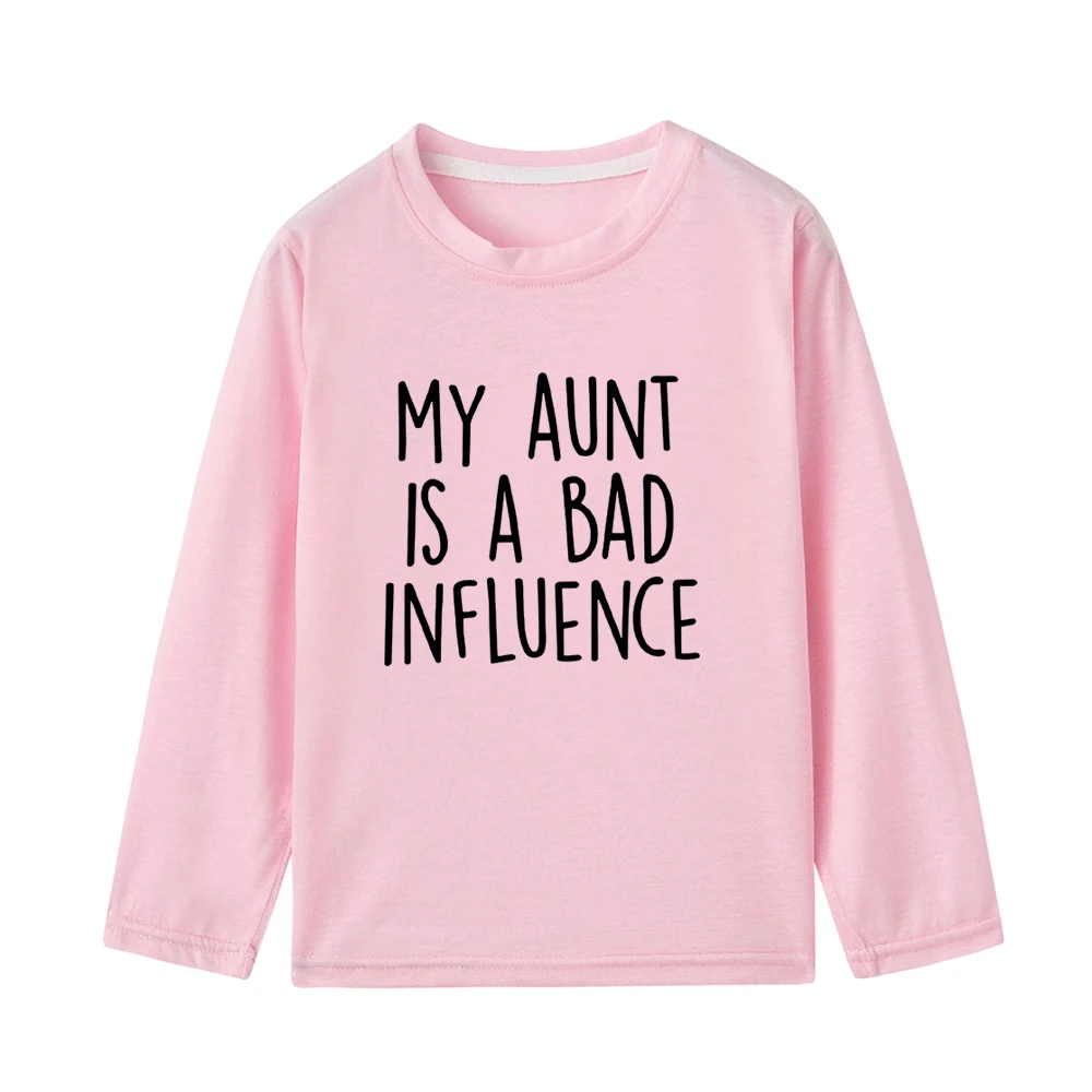 Детская футболка с длинными рукавами и забавным принтом «My Aunt Is A Bad Influence»; сезон осень-зима; теплая одежда с графическим принтом для малышей; модная одежда