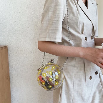 

New Shoulder Bag Ladies Metal Transparent Crossbody Bags Mini Print Small Round Bag Fashion High-quality Handbag Purse HW875