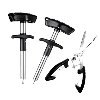 

2 Pieces Fishing Hook Remover T-Shaped Puller Extractor Hook Separator and 1 Piece Fishing Pliers for Fishing Hook Tools