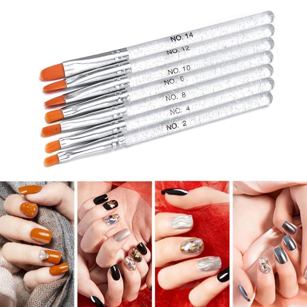 7pcs 7 Size UV Gel Acrylic Crystal Nail Art Design Builder Salon Painting Brush Pen Set Point Dill Brush Set Nail Art Decoration