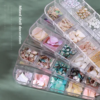 

12-color mixed nail shell pieces jewelry Long thin box mixed thin abalone pieces Mixed shell decoration 15 options