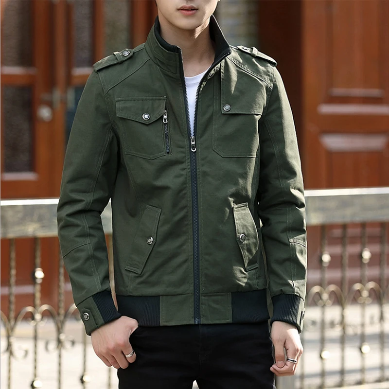 

Cotton jacket men's windbreaker army spring and autumn casual men's jacket stand collar slim jacket men