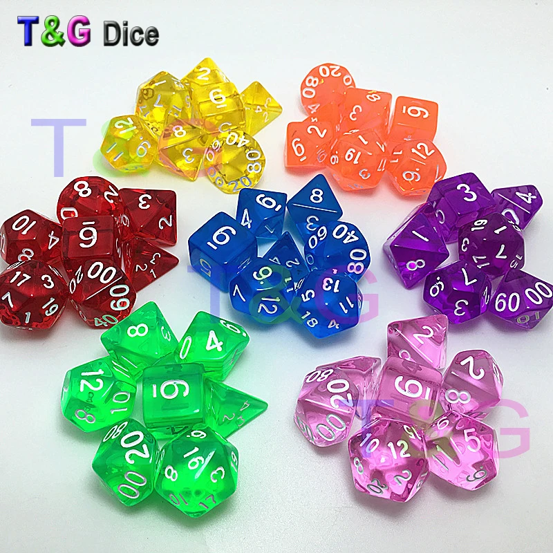 Оптовая продажа пластиковых прозрачных игральных костей 7 шт./лот D4 D6 D8 D10 D12 D20 DnD