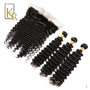 

Lace Frontal Closure With Bundles Remy 3 PCs Deep Wave Brazilian Human Hair Weave Bundles Extension 1PC Closure VSBOB