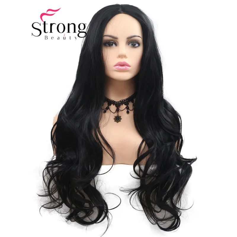 Black StrongBeauty натуральные волнистые синтетические парики на шнурках спереди черные светлые термостойкие парики с средней частью парик для женщин - Цвет: Black