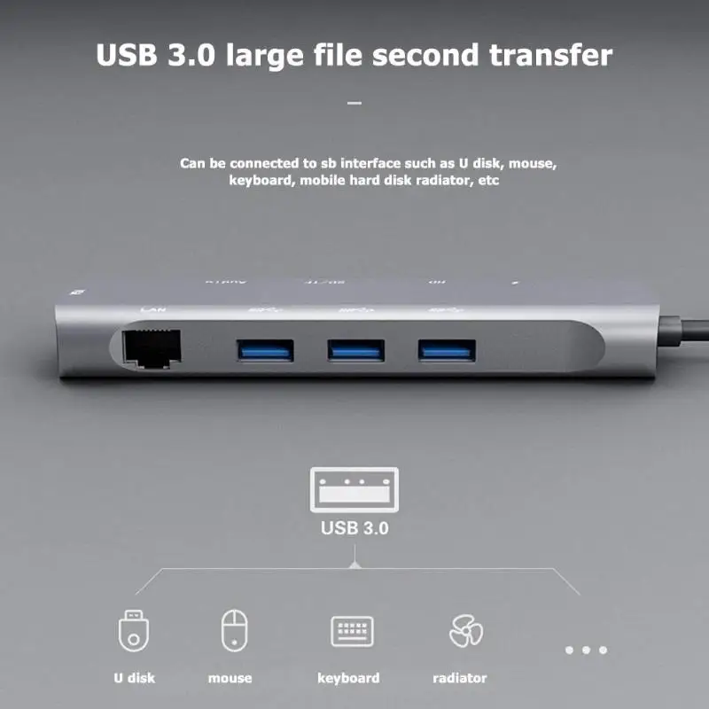 10 в 1 type-C концентратор адаптер USB-C к HDMI VGA USB3.0 TF RJ45 AUX PD конвертер удлинитель адаптер док-станции для ПК ноутбук