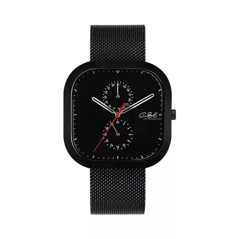 Xiaomi CIGA дизайн P серия ДИЗАЙН простые кварцевые часы квадратные часы модные мужские часы водонепроницаемые мульти-циферблат дизайн 5 указатель - Цвет: Черный