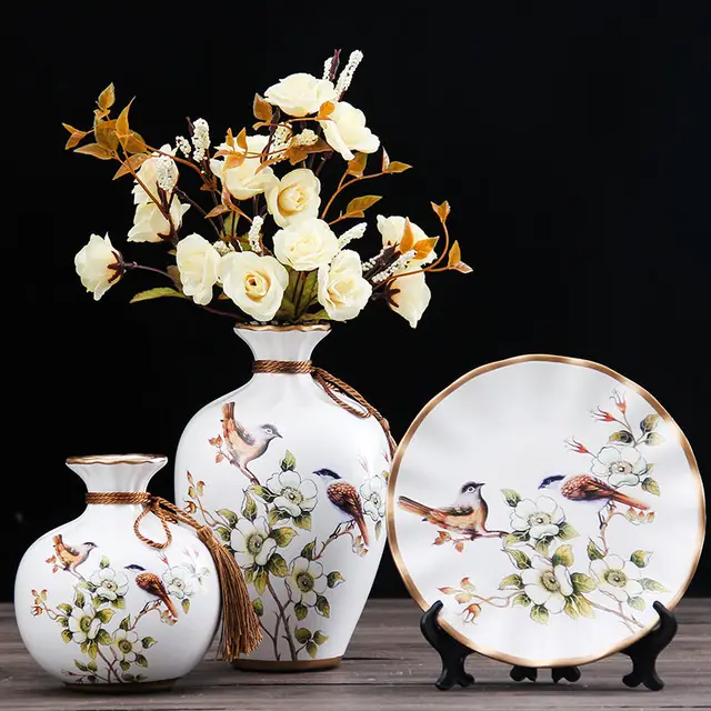 3Pcs/Set Ceramic Vase Dried Flowers Arrangement Wobble Plate Living Room Entrance Ornaments Home Decorations 28