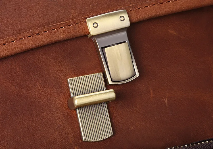 Metal Buckle View of Leather Backpack