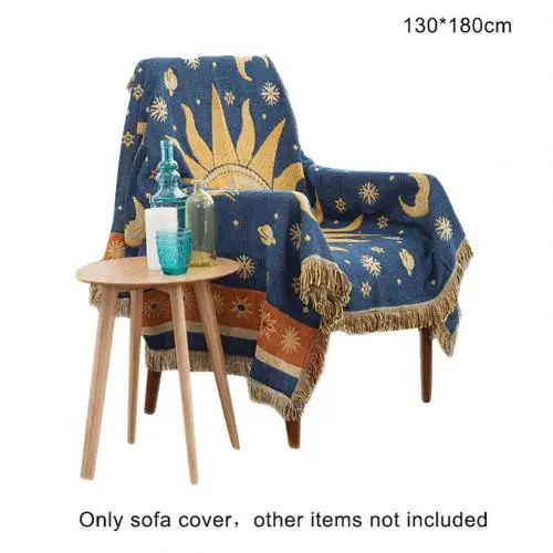 130x180cm Slipcovers диван обертывание Звезда Луна солнце Вышивка кисточка пледы одеяло диван покрытие все включено диван стул одеяло гобелен - Цвет: 130x180cm