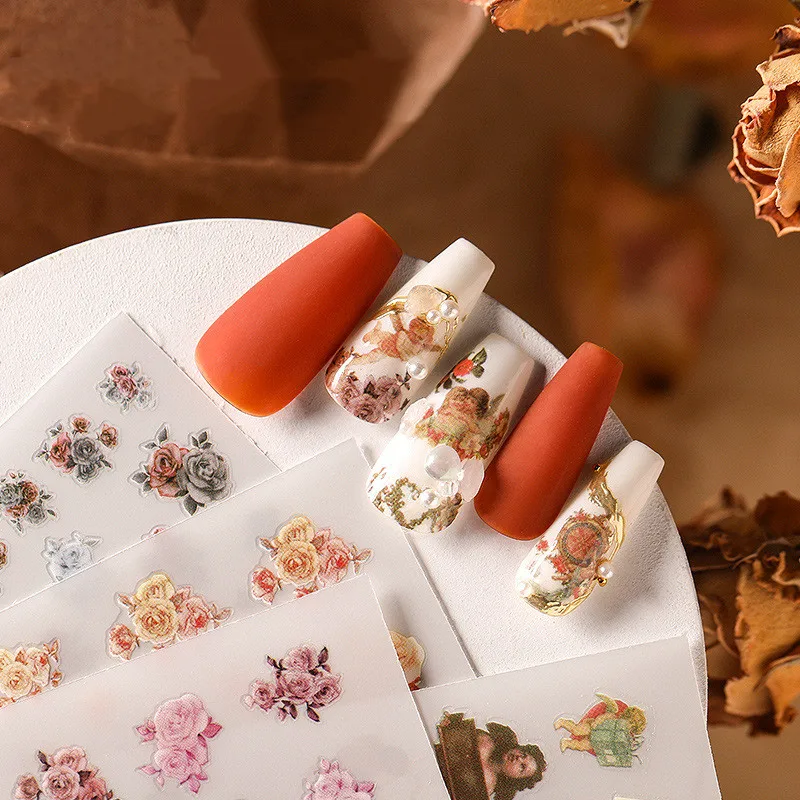 3D Manicure Sticker Angel Retro Henna Decal Decorative Nail Art Paper