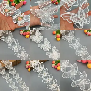 

10/20pcs Organza Rhinestone Butterfly Embroidered Pearl Lace Trim Flower Applique Trimmings Ribbon Fabric Wedding Dress Sewing