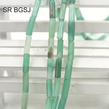 

Free Shipping BGSJ 4x13mm Spacer Genuine Gemstone Stone Banded Green Stripe Agate Onyx Loose DIY Column Beads Strand 15"