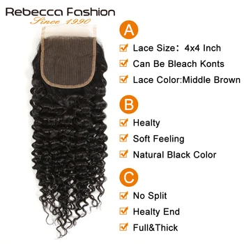 Rebecca Kinky Curly 3 Bundles With Closure Remy Human Hair Weave Extensions Brazilian Curly Hair Bundles With Closure 5