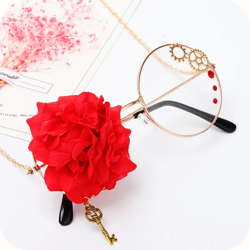 

Lolita steampunk glasses frame lolita Harajuku style dead dead dark retro with rose anime Cosplay exhibition