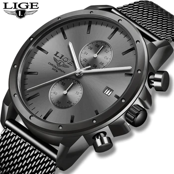 

2020 LIGE Mens Watches Top Brand Luxury Business Watch For Men Stainless Steel Mesh Belt Waterproof Clock Fashion Quartz Watches