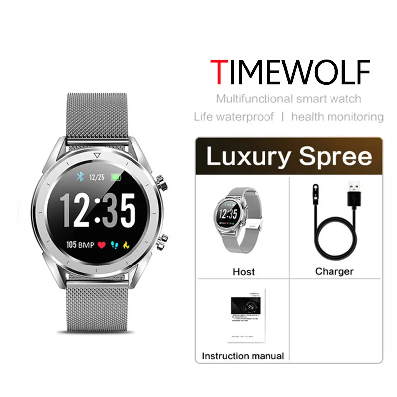 Мужские Смарт-часы TIMEWOLF IP68 ЭКГ PPG Bluetooth Smartwatch кровяное давление фитнес-трекер Смарт-часы для Android телефона huawei - Цвет: silver steel