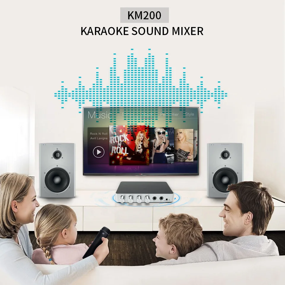KM200 4K Mini HD Karaoke Sound Mixer Audio Mixer Dual Microphone Input Volume Adjustment for Stage KTV Room Mesa de Mezclas de