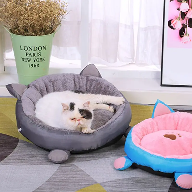 Хлопок Кошка Кровать Дом зима круглый мягкий теплый коврик для сна подушка котенок собака питомник