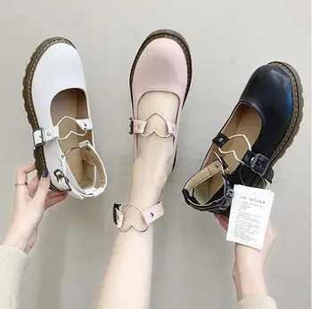 

Japanese college style vintage sweet lolita shoes round head low heel women shoes love buckle kawaii shoes kawaii girl cosplay