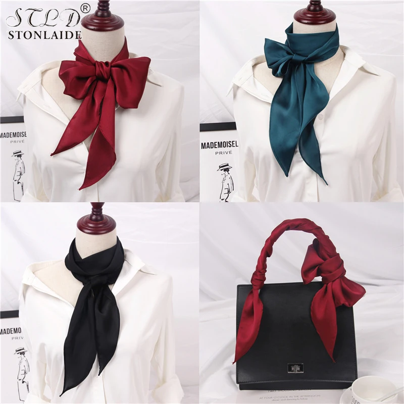 

2020 New Pure Korean Small Neckerchief for Women Versatile bag Ribbon belt Hair Band Fashion Imitation Silk ladies Scarves