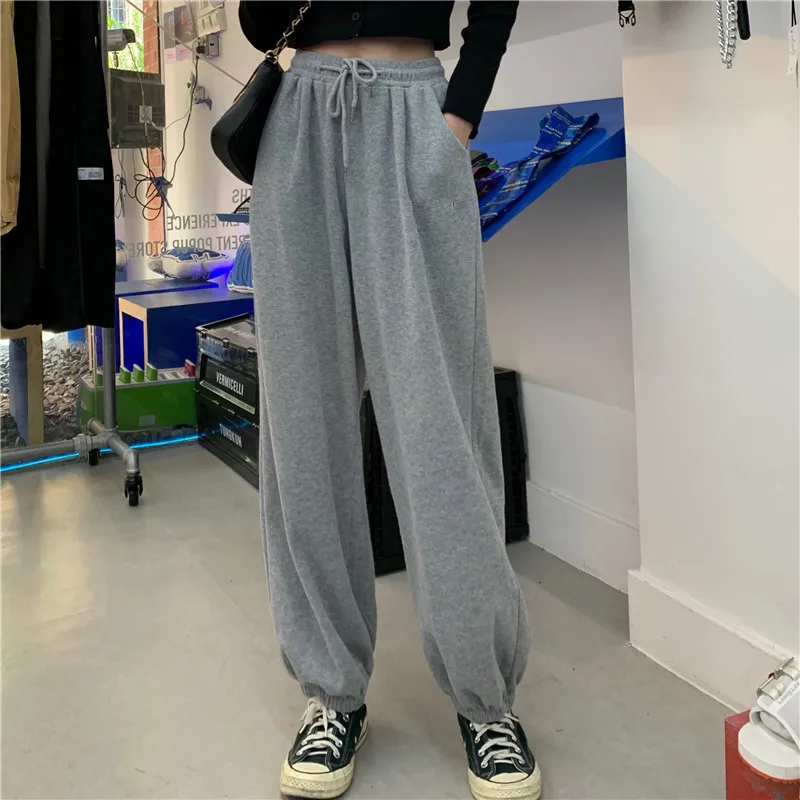 

Women Sport Drawstring Jogging Pants Winter Warm Loose gray Sportwear Trousers Female Fashion Casual cotton Pants