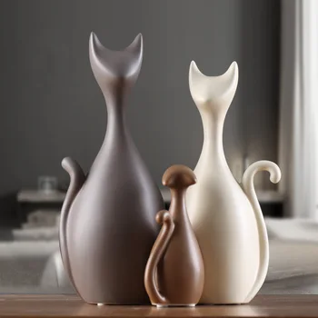 

Cat Family Desk Figuurines Aesthetic Home Decoration Accessories for Living Room Modern Bedroom Table Nordic Art Home Decor