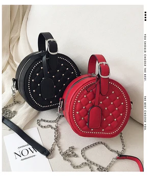 

New 2019 riveting bag for women, mini round bag, tide messenger bag and one-shoulder bag