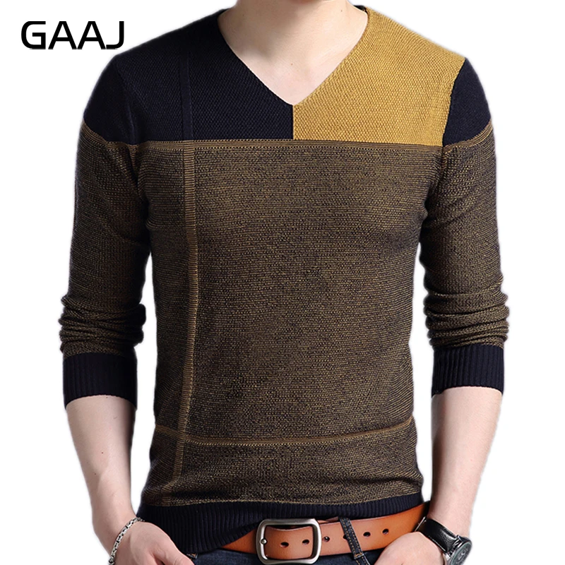 GAAJ дизайнерский пуловер в стиле пэчворк для мужчин свитер платье свитеры для мужчин slim fit трикотаж модная одежда хаки зеленый красный мужской свитер