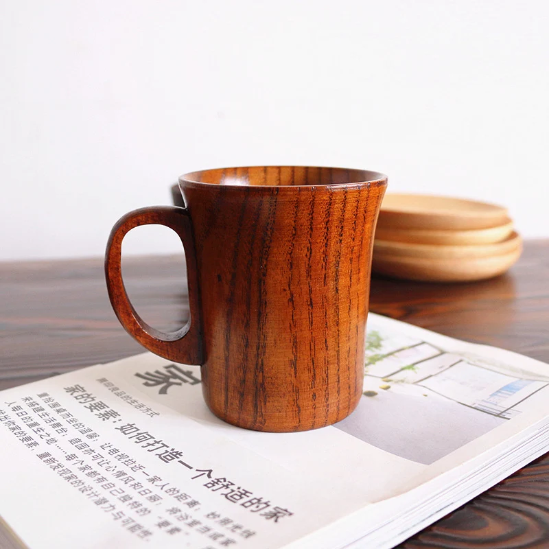 

Solid Jujube Mug Wooden Coffee Beer Mugs Wood Cup Handmade Tea Cup with Handle TP899