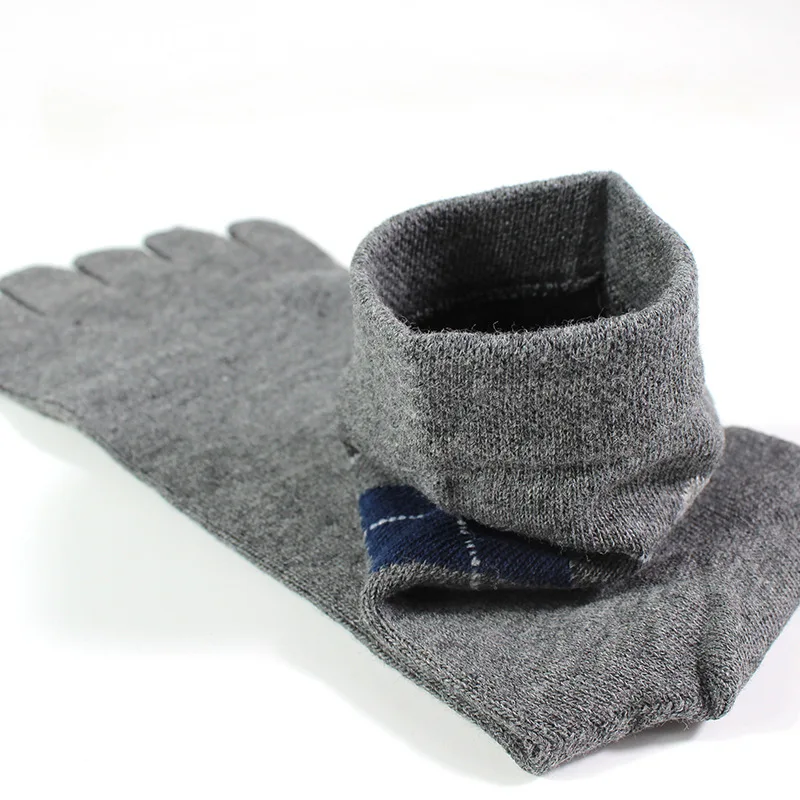 5 Pairs Men's Business Dress Socks with Fingers Cotton Short 5 Toes Crew Sock Casual Fashion Diamond Pattern Toe Socks Deodorant