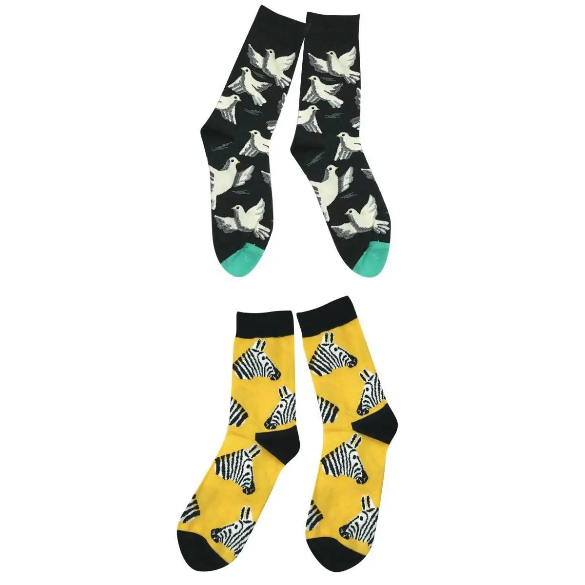 Novelty 2 Pairs Men Casual Cotton Stockings  Zebra Bird Pattern Universe Film Stockings Knight Spring Autumn winter Funny Socks 