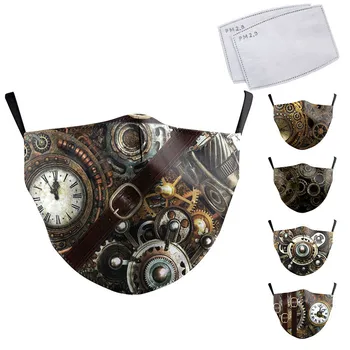 

Fashion Face Mask Steampink Print Masks Adult Protective PM2.5 Washable Fabric Mask For Mouth Reusable Pluggable Filter
