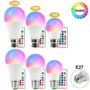 

RGB Led Light Bulb E27 16 Colour Changing Remote Control Lamp 3W/ 5W/10W Remote control with battery Atmosphere bulb