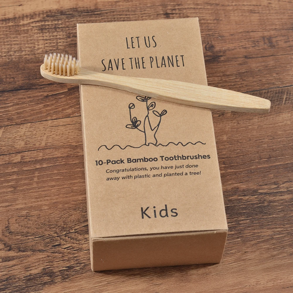 10 упаковок, Экологичная зубная щетка, мягкая щетина, бамбуковые зубные щетки, детская зубная щетка, биоразлагаемая пластиковая щетка