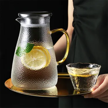 

High Capacity Glass Water Jar Juice Lemonade Jug Flower Tea Pot Hot/Cold Water Pitcher Heat-proof Transparent Glass Teapot