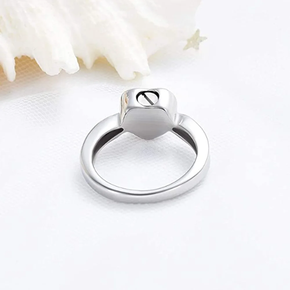 Cremation Jewelry Crystal Heart Cremation Ring for Ashes Keepsake Finger Urns Size 6/7/8/9/10 Engravable Stainless Steel Ring 4