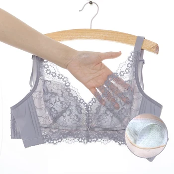 

E lovegirl Summer New Ultra-thin No Sponge No Steel Ring Bra Gathers Lace Sexy Large Size Underwear Female Big Chest Is Small