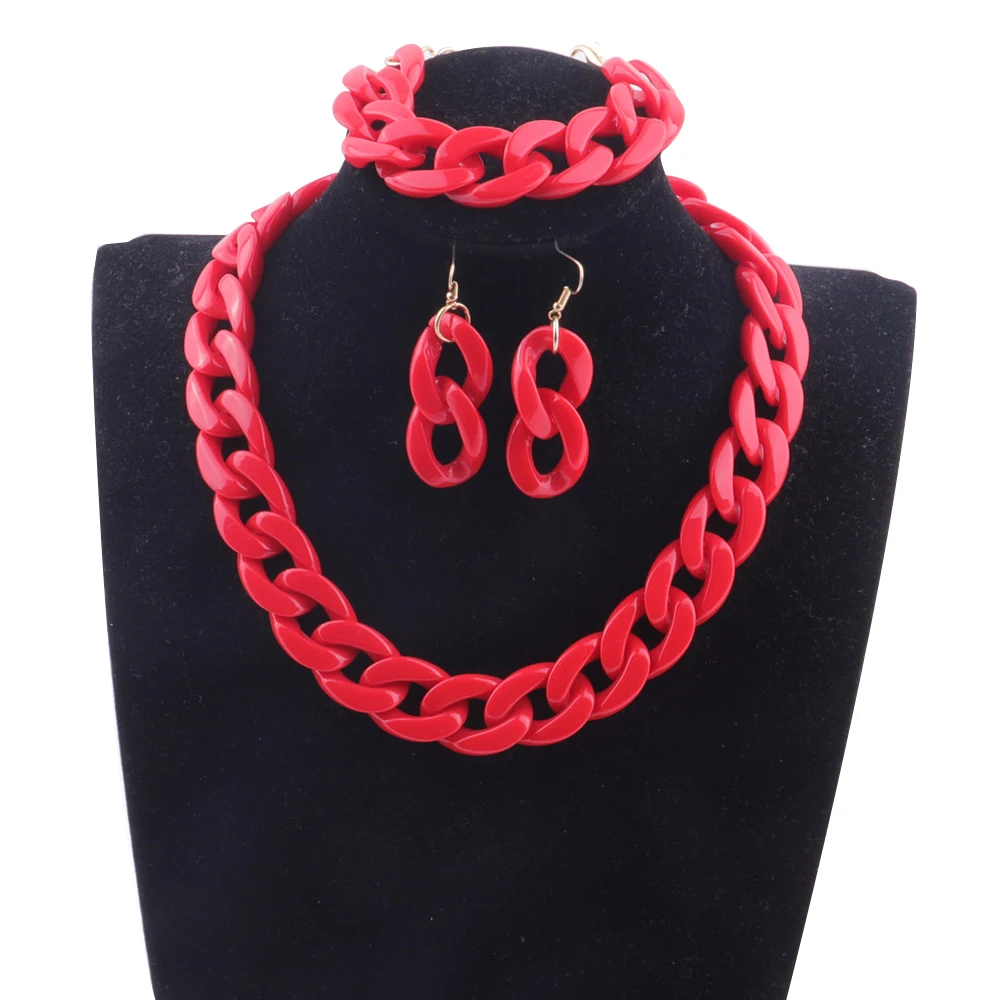 H8e1dbb4ca25b4cd295d7ae60dd5b17bf2 New Acrylic Long Chain Necklace Earrings For Women Colorful Resin Chain Collar Pendant Necklaces Fashion Jewelry Mallzona