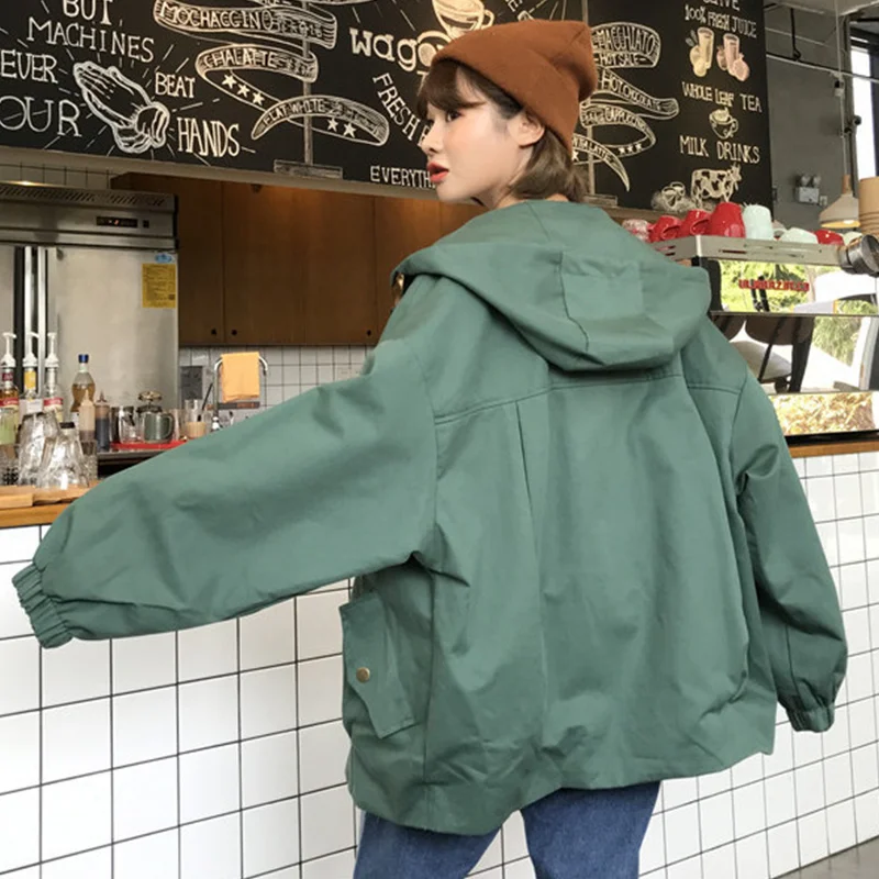 astounding  Oversize Jacket Female New Spring Hooded Bomber Jacket Women Unisex Loose Jacket Student BF Harajuk