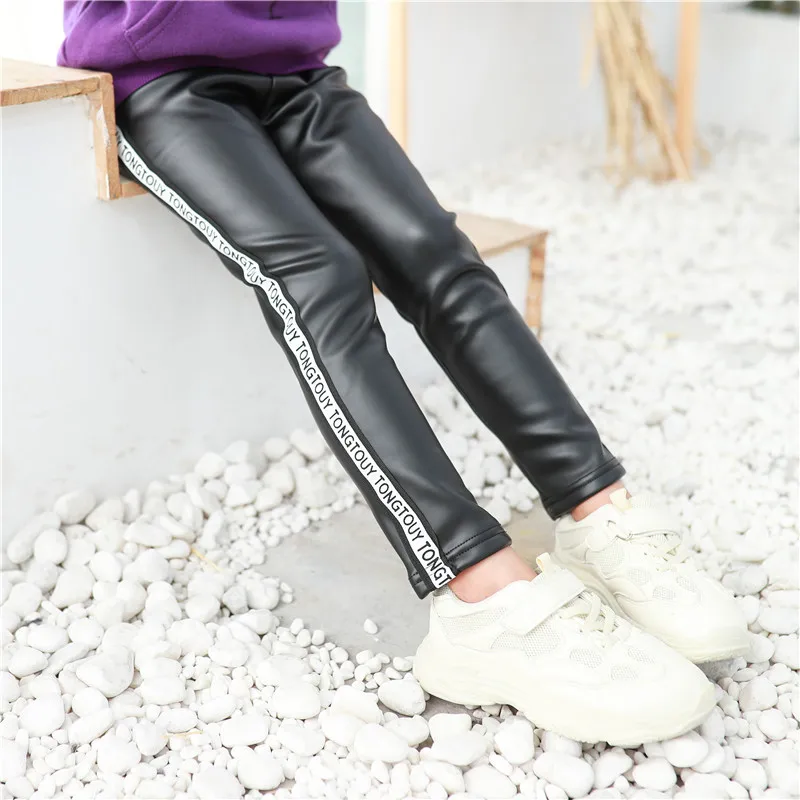 

Girls plus Velvet Leather Pants 2019 Autumn & Winter Children Pu Slim Fit Leggings Pencil Pants Childrenswear Hot Pants Dk010