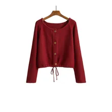 ^#Cheap Millinsus Autumn women Cardigan Sweater Solid color Round neck Single Breasted Knitted Sweaters Casual Waist short Jacket coat ^#Cheap Millinsus Autumn women Cardigan Sweater Solid color Round neck Single Breasted Knitted Sweaters Casual Waist short Jacket coat