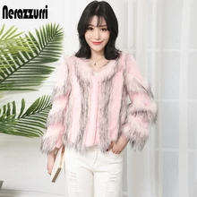 Nerazzurri/розовая Зимняя куртка из искусственного меха для женщин шуба из искусственного меха большого размера пальто из искусственного меха в стиле пэчворк с лисой и кроликом, мягкий короткий укороченный топ эко шуба