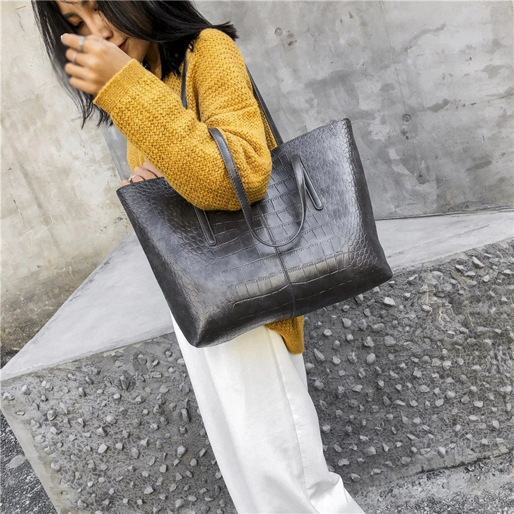 High-Quality Luxury Crocodile Handbag Women Retro Leisure Large Shoulder Bag Female Causal Totes Simple Shopping Handbag 904