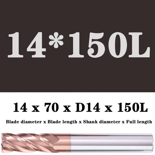 Milling Cutter Alloy Coating Tungsten Steel Tool Maching Hrc55 Endmill Milling Cutter Kit Milling Machine Tools cnc Router Bits 14x60XD14X150L