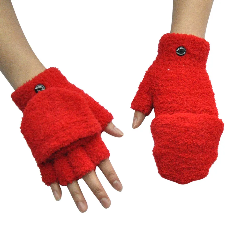 

Adult Women Men Winter Hand Wrist Warmer Flip Cover Fingerless Gloves S123