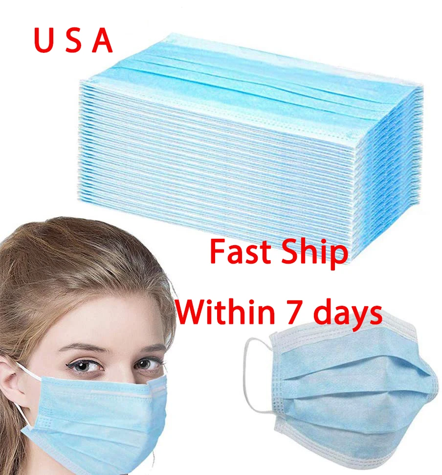 

DROPSHIPPING Disposable Anti Dust Mask Mouth Fast Ship USA Blue Face Mask United States America IN STOCK Bulk Orders