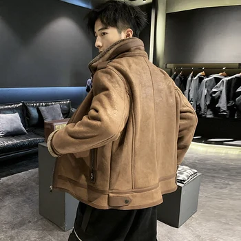 

2020 Winter Suede Jacket Men Fashion Thick Warm Turn Down Collar Men Casual Jackets Streetwear Windproof Outwear Coats Men 3XL-M
