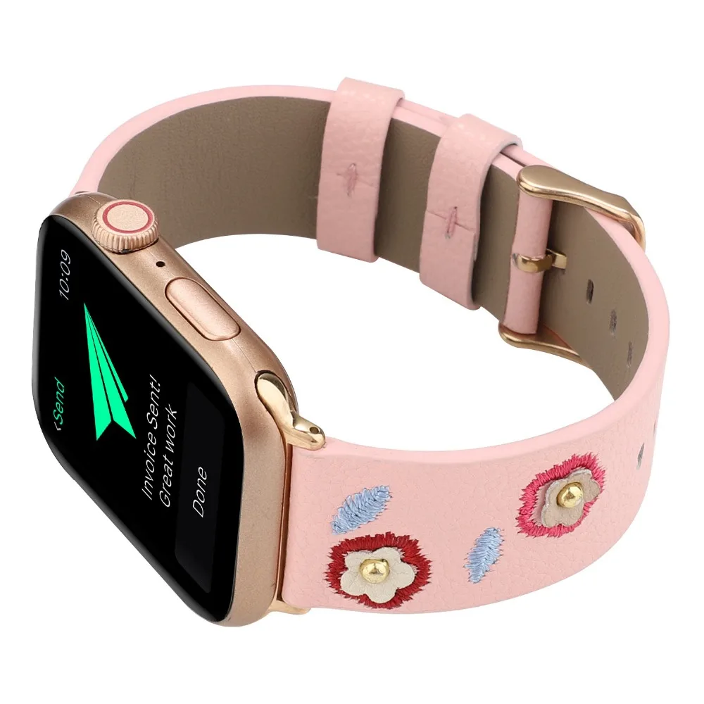 Вышитый стильный ремешок для Apple Watch Series 2 3 4 5 Кожаный браслет для Apple iWatch 38 мм 40 мм 42 мм 44 мм ремешок для часов